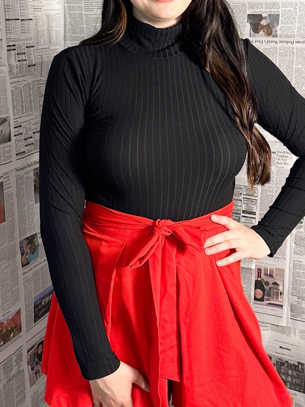 Black Ribbed Long Sleeve Turtleneck Bodysuit